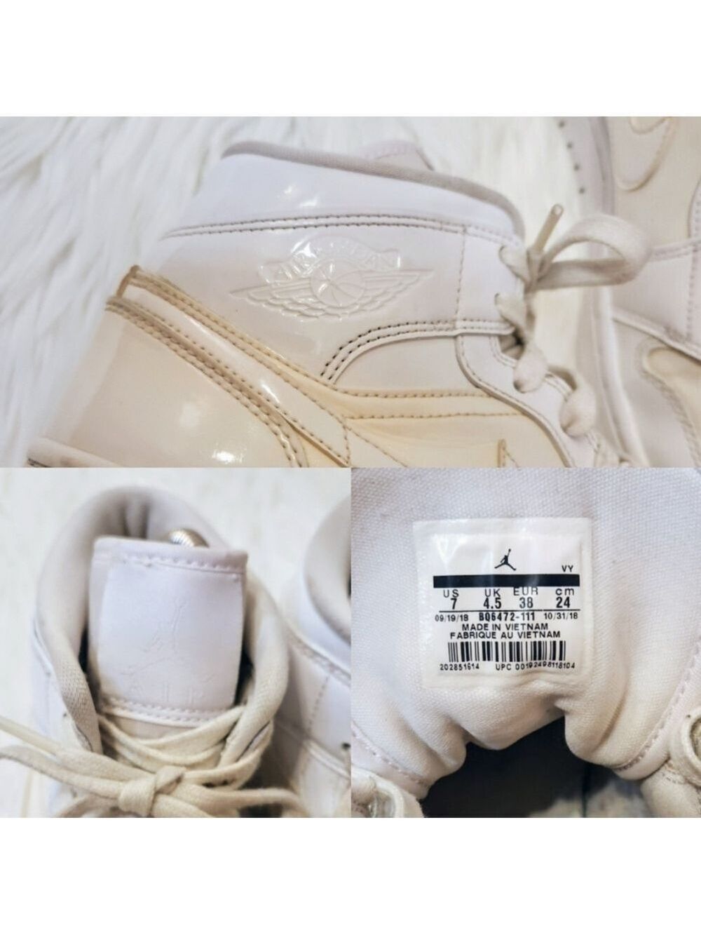 Nike Air Jordan 1 Patent Leather White Sneakers Size 7 - Picture 10 of 12
